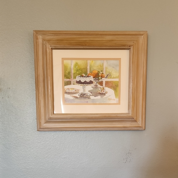 Tea Time Watercolor Painting By Dulce Profesional Framed - Picture 1 of 11